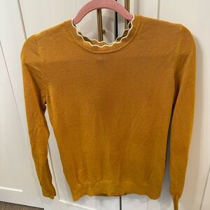 Banana Republic Mustard Yellow Sweater with Scalloped Neckline